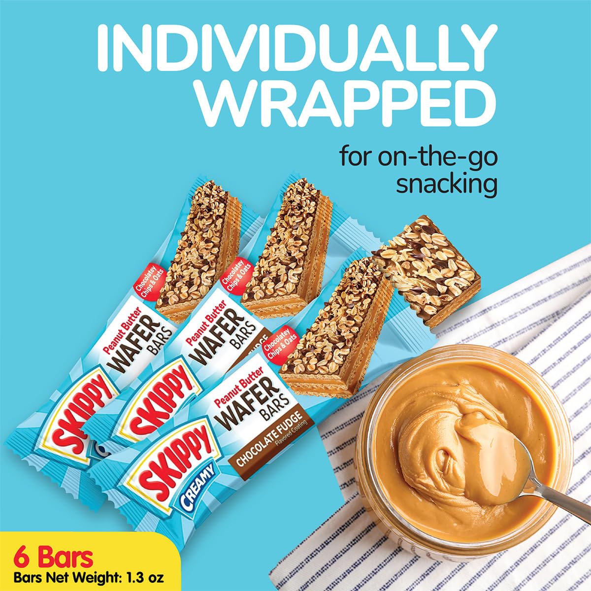 SKIPPY wafers topped with chocolate and crunchy granola, hinting at texture