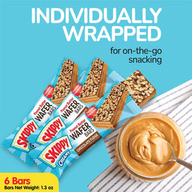 SKIPPY wafers topped with chocolate and crunchy granola, hinting at texture