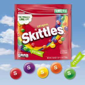 Close-up of Skittles Original fruity flavors showing rainbow colors