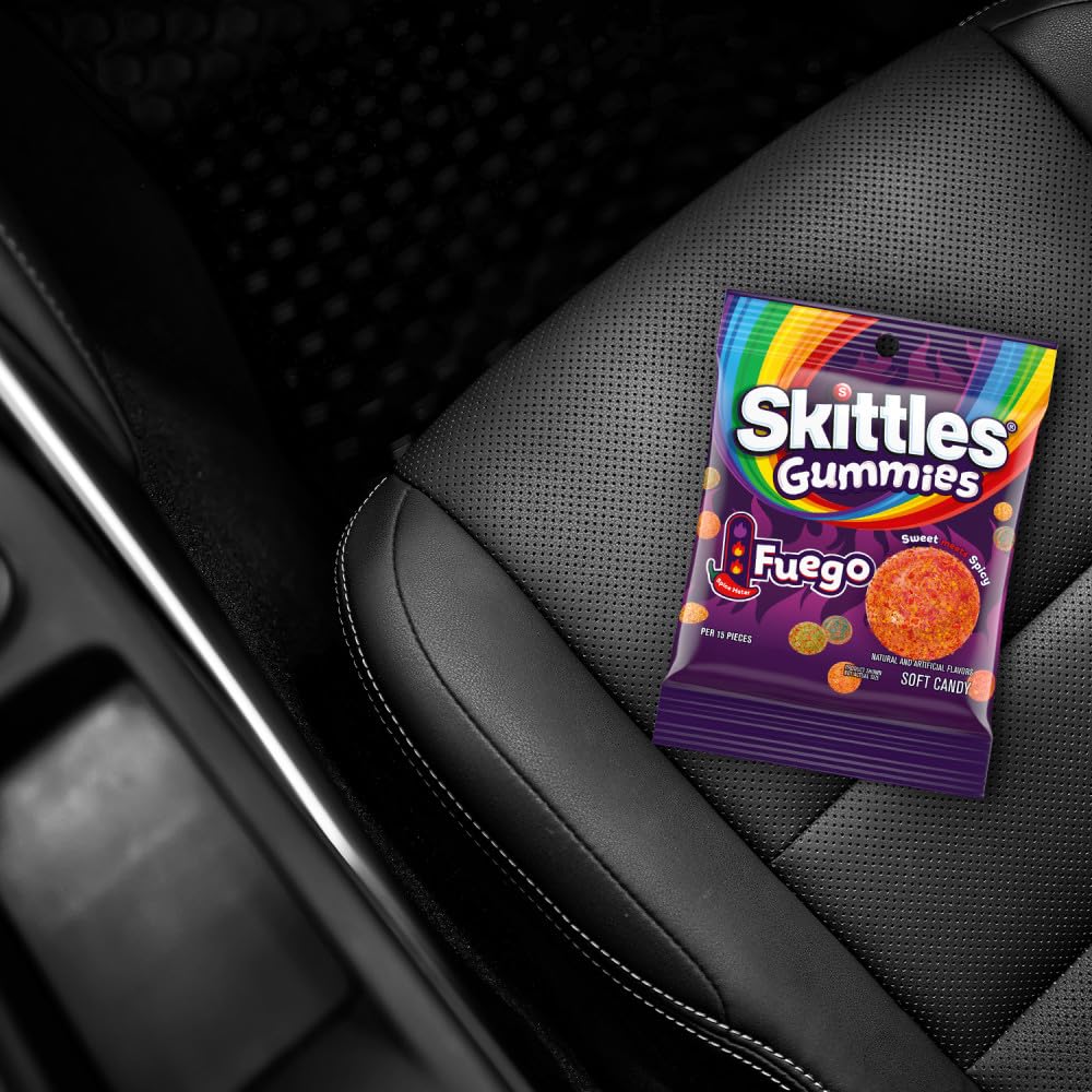 Skittles Gummies Fuego strawberry close-up: bold berry with a zing of chili.