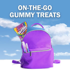 Skittles Gummies Lunch Time Party image suggests a portable, shareable snack for busy days