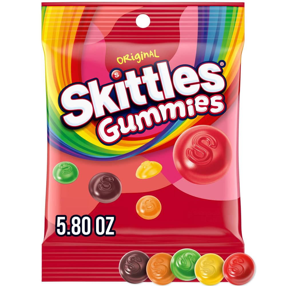 Skittles Gummies Original front packaging with rainbow candies for quick snacking