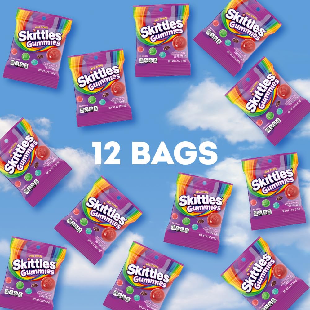 Skittles Gummies Soft Chewy Texture image emphasizes a satisfying bite and sweetness