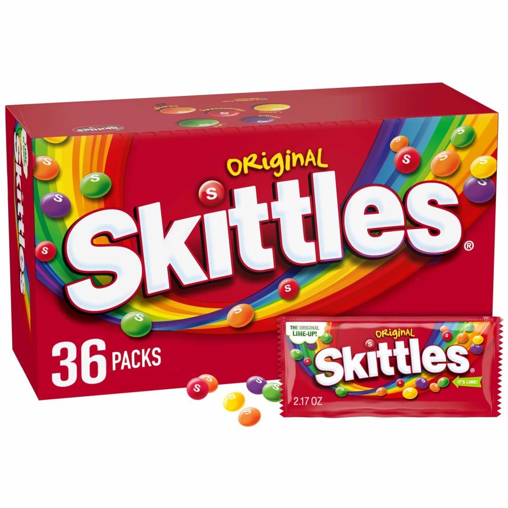 Skittles Original candy bowl display for movie night with rainbow flavors.