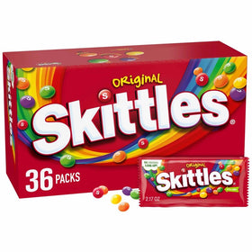 Skittles Original candy bowl display for movie night with rainbow flavors.