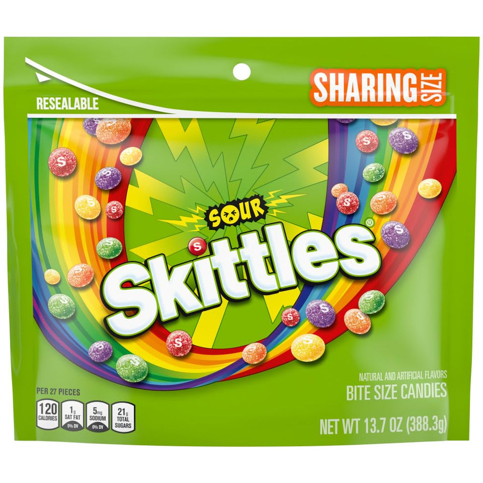 Skittles Sour Chewy Candy bulk six 13.7 oz bags, ideal for sharing at gatherings