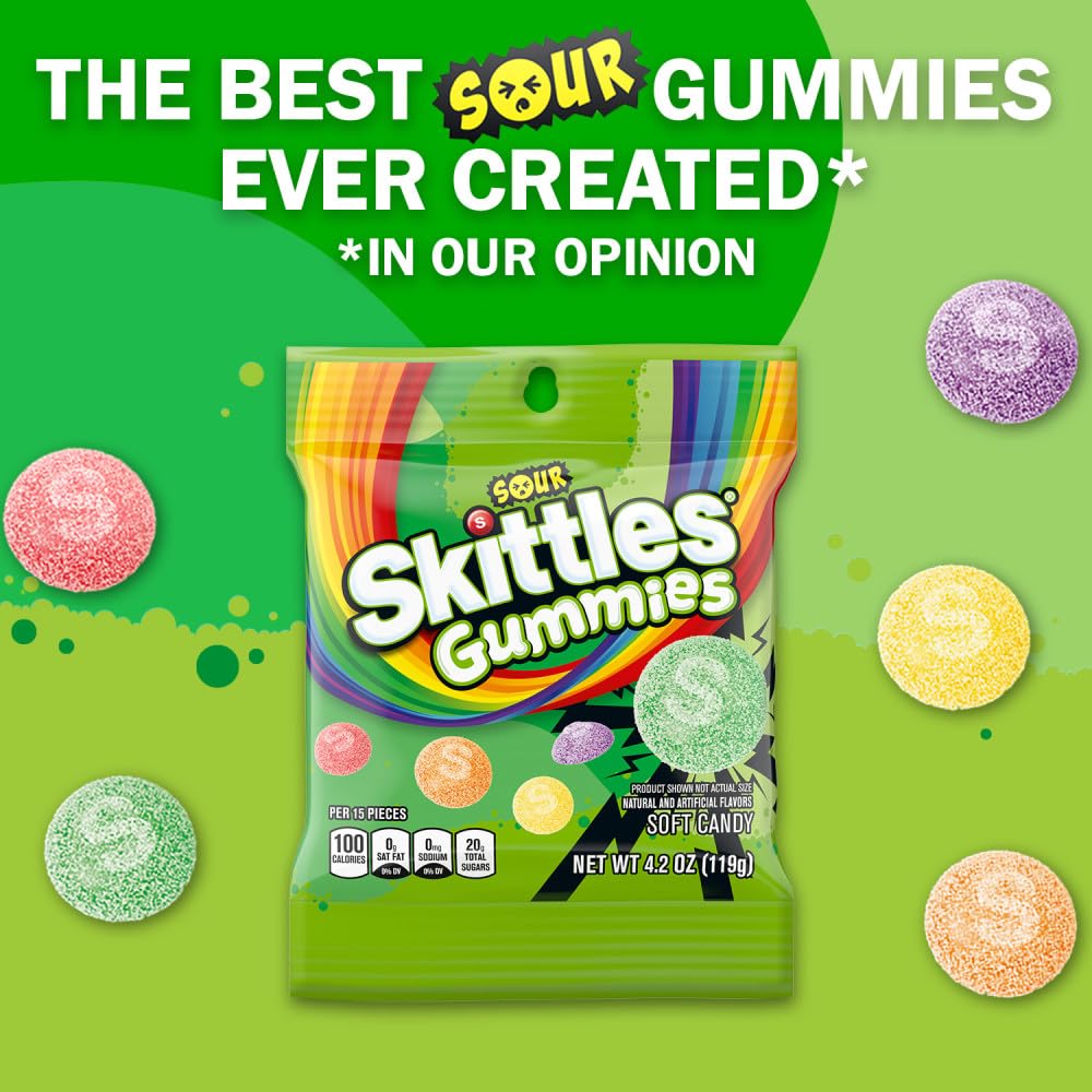 Skittles Sour Gummies variety of fruity tart flavors for sharing.