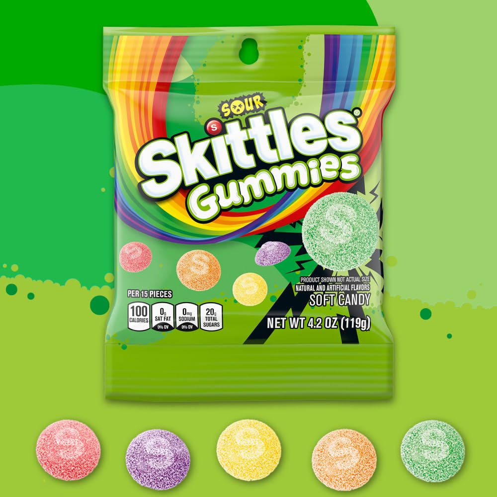 Skittles Sour Gummies on game night for a tangy fruity boost.