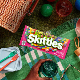 Skittles Sours Wild Berry flavor assortment shot for party table.