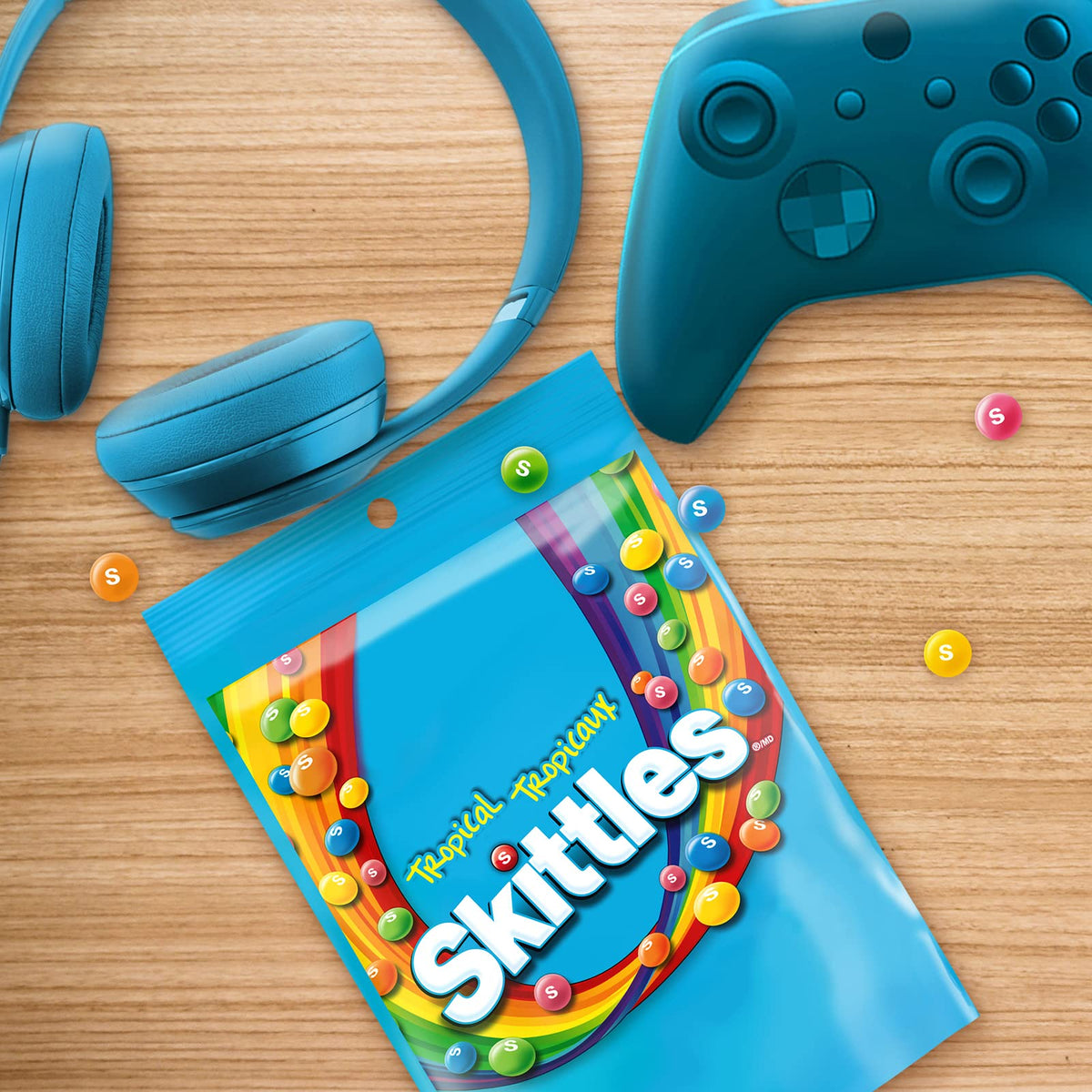 Skittles Tropical assortment on a table at a casual gathering