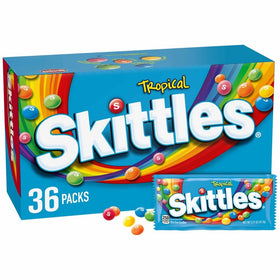 Skittles Tropical bulk box showing vibrant assortment for party favors and shared snacks.