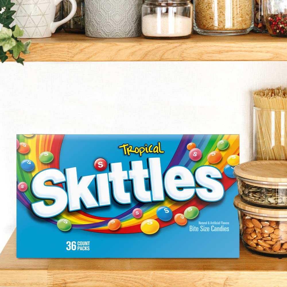 Skittles Tropical candy enhances desserts with colorful toppings and playful texture.