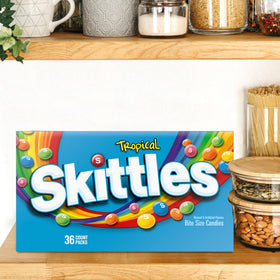 Skittles Tropical candy enhances desserts with colorful toppings and playful texture.