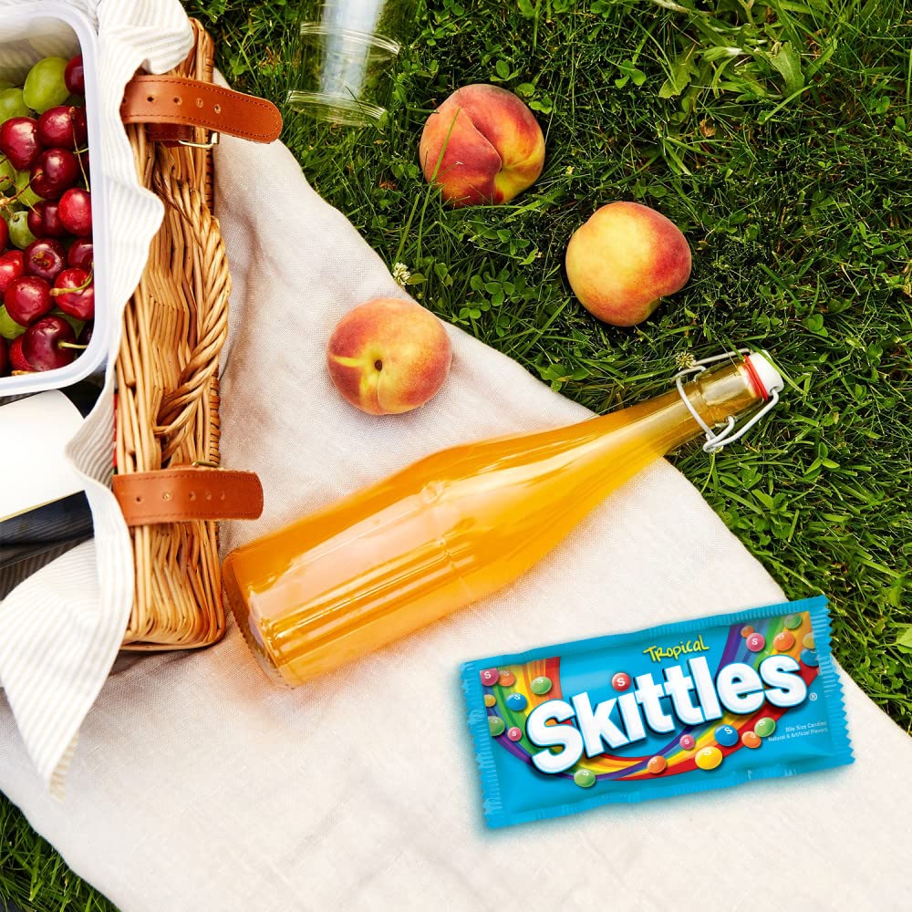 Skittles Tropical foil-wrapped packs ideal for sharing at events.