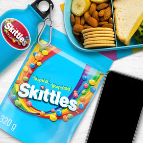 Skittles Tropical close-up of colorful shells highlighting flavor variety