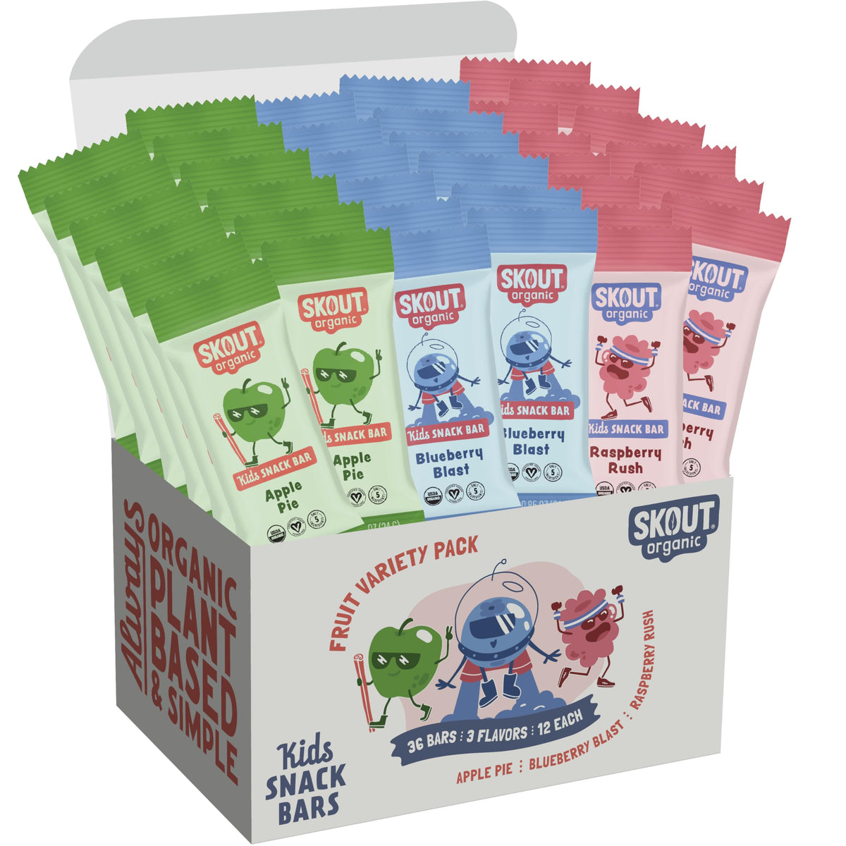 Skout Organic Real Food Bars for Kids fruit variety pack in a lunchbox, a convenient school snack
