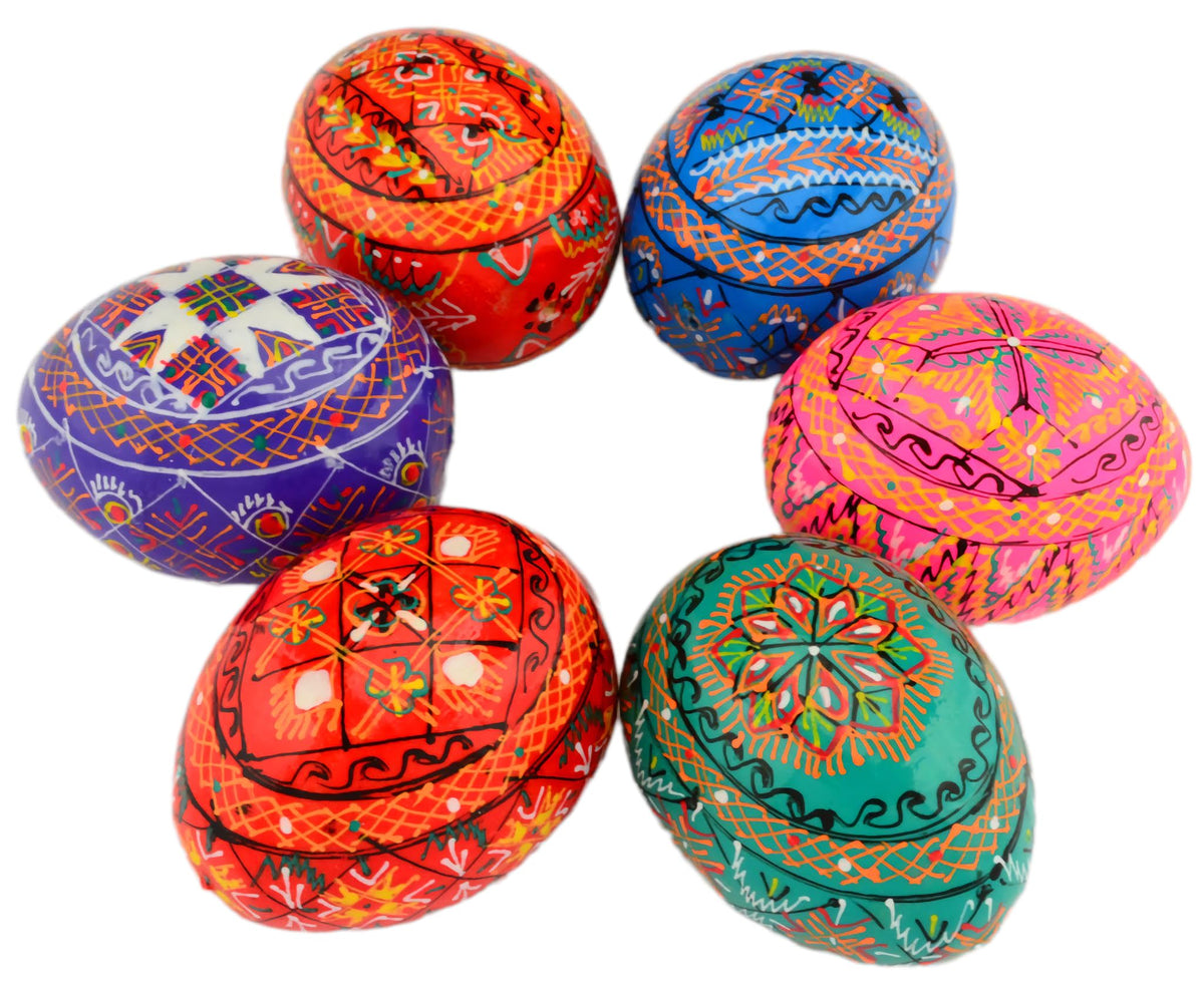 SKRRYNYA Ukrainian Pysanky wooden egg close-up highlighting intricate patterns for display