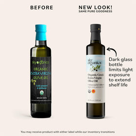 Sky Organics Organic Extra Virgin Olive Oil bottle label with PDO seal and Greek origin