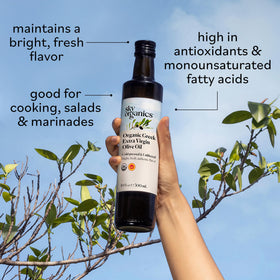 Sky Organics Organic Extra Virgin Olive Oil dark glass packaging protects freshness
