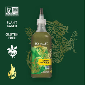 Sky Valley Green Sriracha bottle with jalapeño and cilantro aroma.