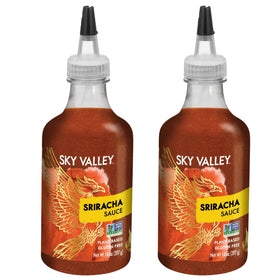 Sky Valley Sriracha bottle full shows bold flavor and vibrant heat.