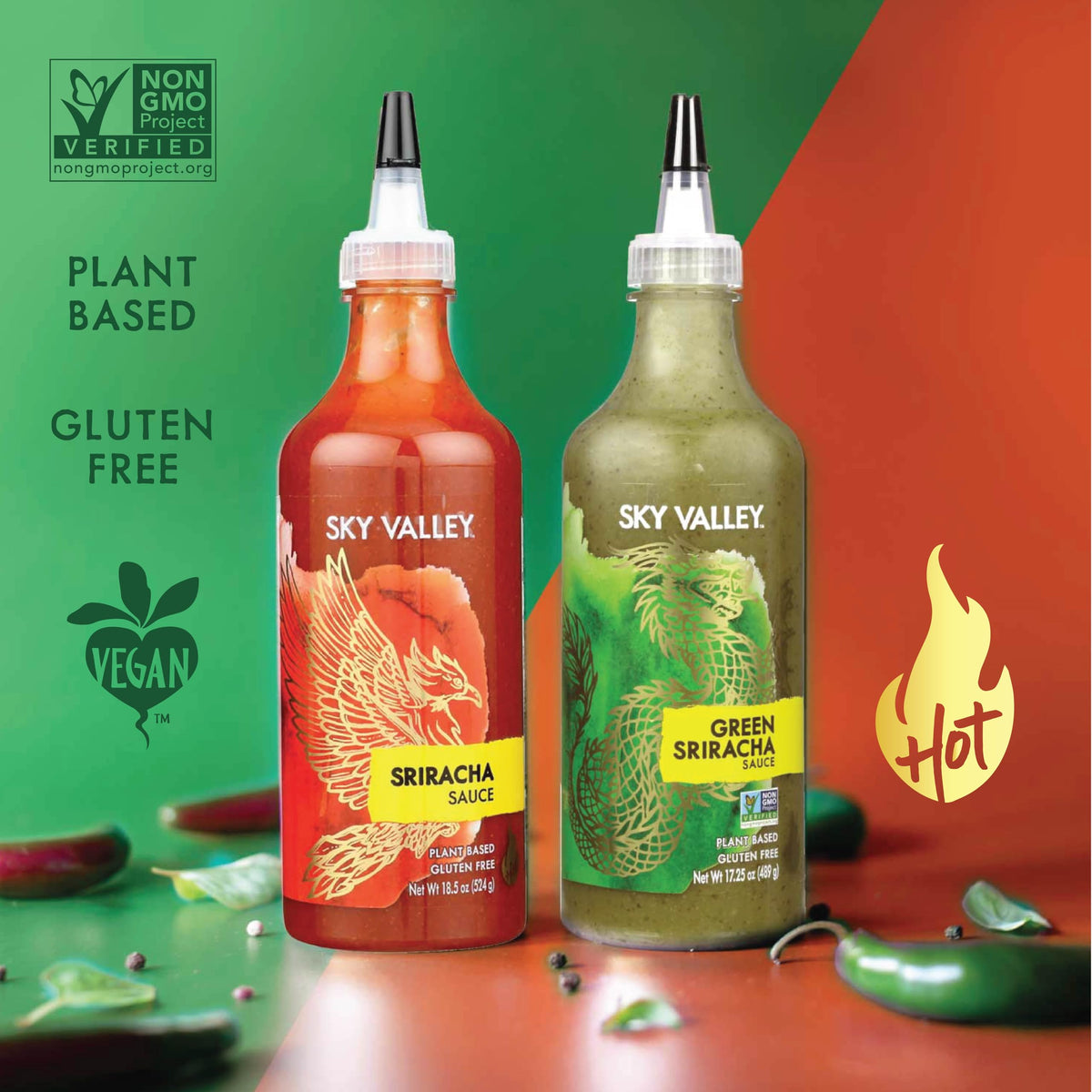 Sky Valley Sriracha green bottle taste; vibrant flavor enhancer for bowls