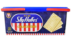 Close-up of crisp SkyFlakes crackers, showcasing light, crunchy texture.