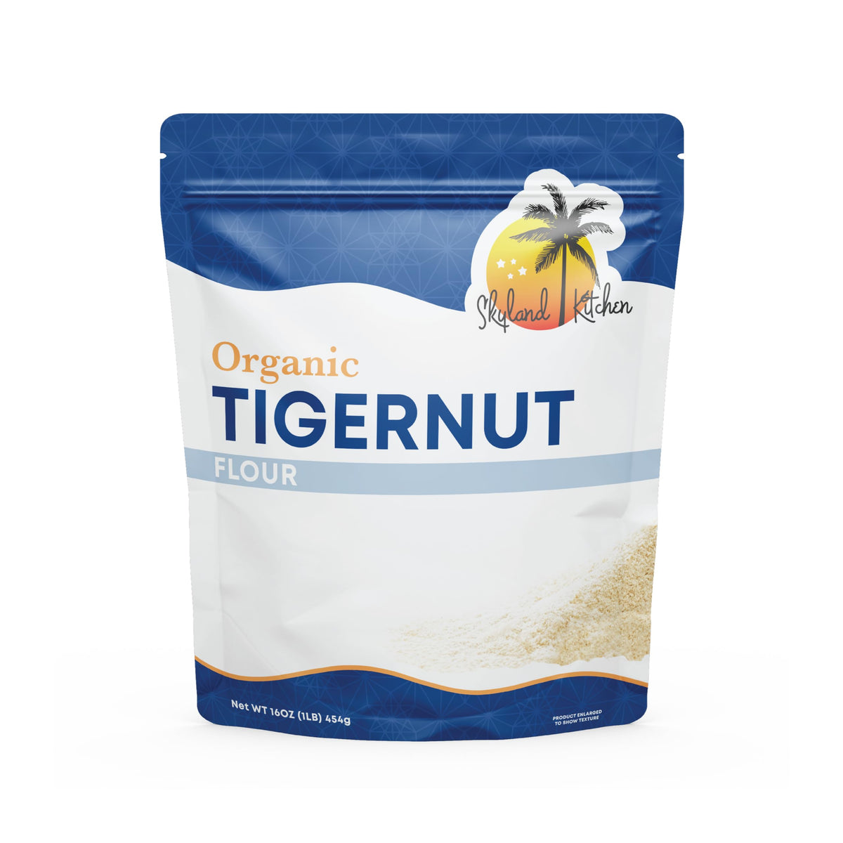 Skyland Kitchen Tigernut Flour 16oz bag for gluten-free baking.