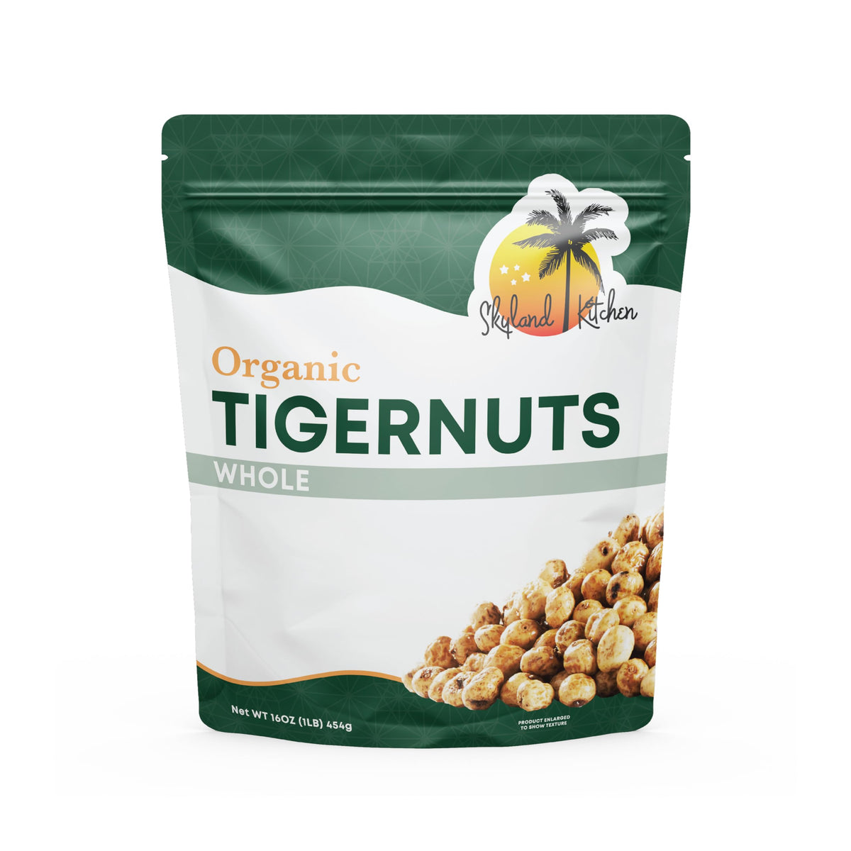 Skyland Kitchen tigernuts 16oz bag showing organic gluten-free snack