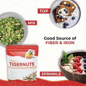 Skyland Kitchen Organic Sliced Tigernuts 12oz – fiber-rich texture detail for a gut-friendly snack.