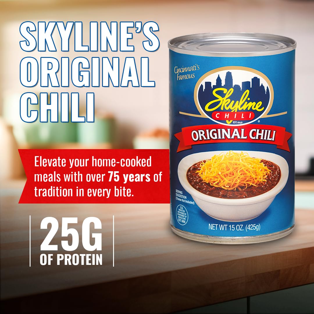 Skyline Chili can being heated for easy, high-protein serving.
