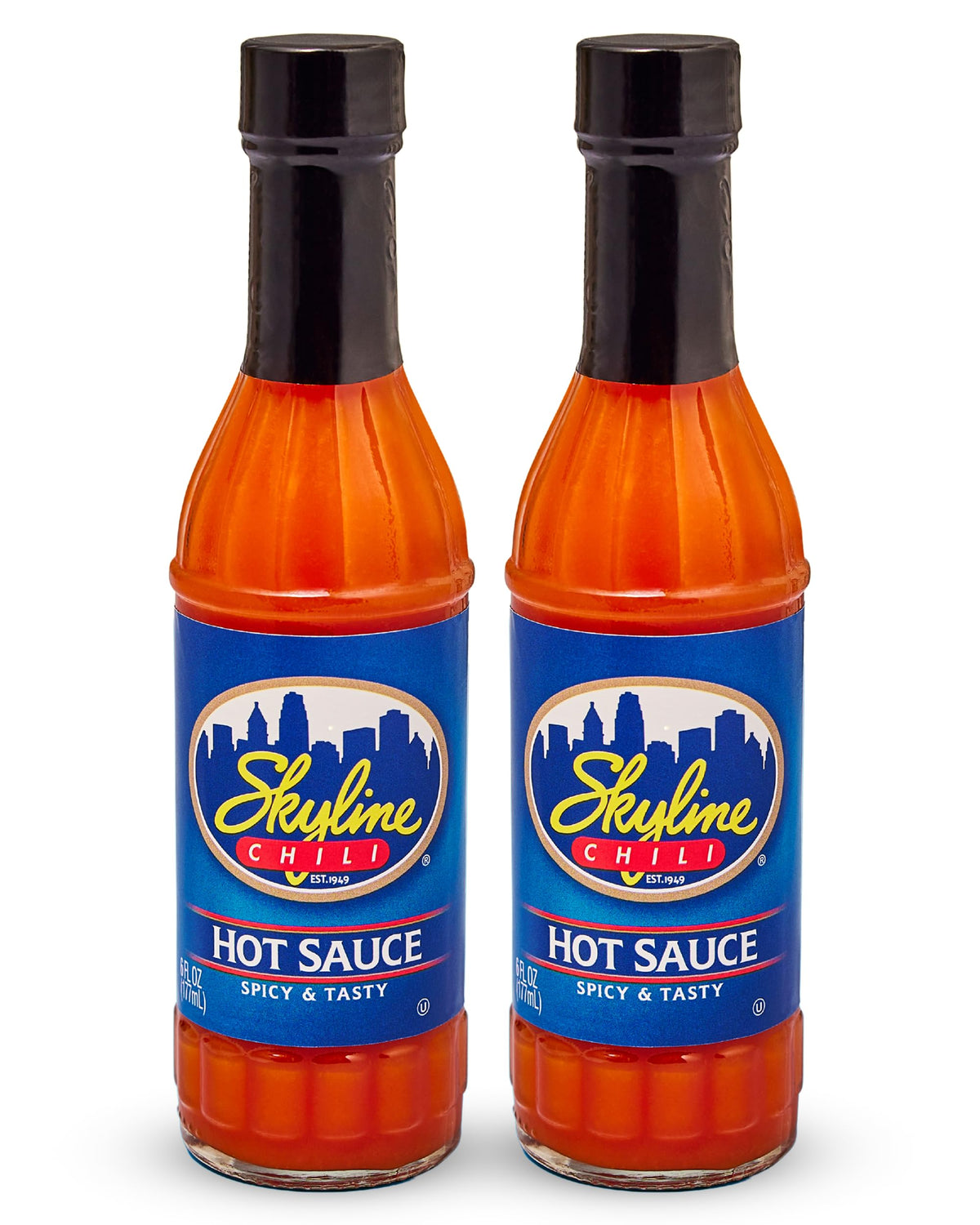 Skyline Chili Hot & Spicy Sauce bottle front with bold Cincinnati flavor for chili