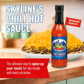 Skyline Chili sauce pour highlights medium heat ideal for tacos and eggs