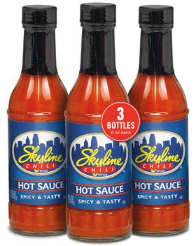 Skyline Chili hot sauce bottle close-up highlighting bold Cincinnati flavor.