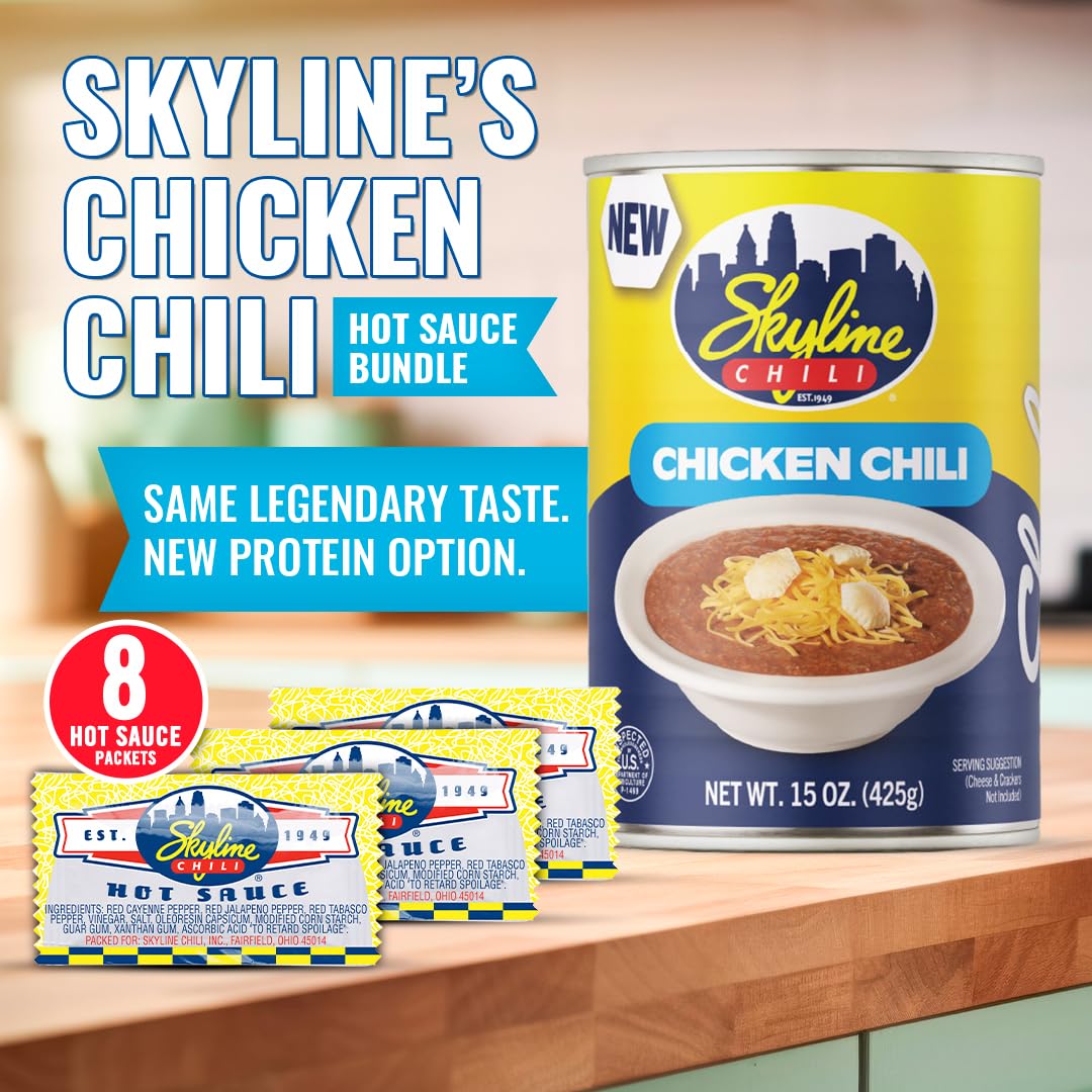 Skyline Chili hot sauce bundle with eight packets for adding medium heat.