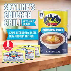 Skyline Chili hot sauce bundle with eight packets for adding medium heat.