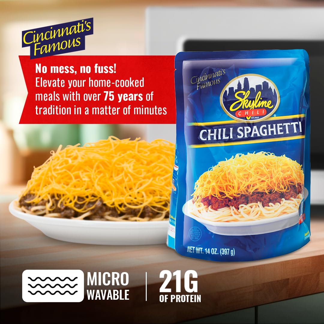 Skyline Chili pouch heats evenly in minutes for a fast, satisfying meal.