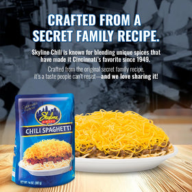 Skyline Chili 14 oz pouch with protein-focused labeling.