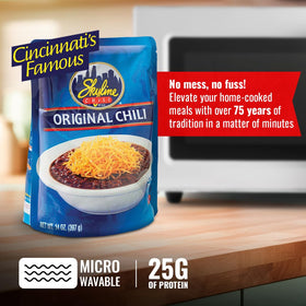 Skyline Original Chili serving bowl with steaming chili