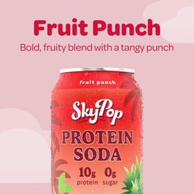 SkyPop Protein Soda on ice conveys a refreshing, caffeine-free option.