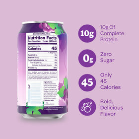 SkyPop grape can being poured with lively fizz for a satisfying sip