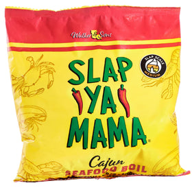 Slap Ya Mama Cajun seafood boil seasoning bottle for bold crawfish flavor.