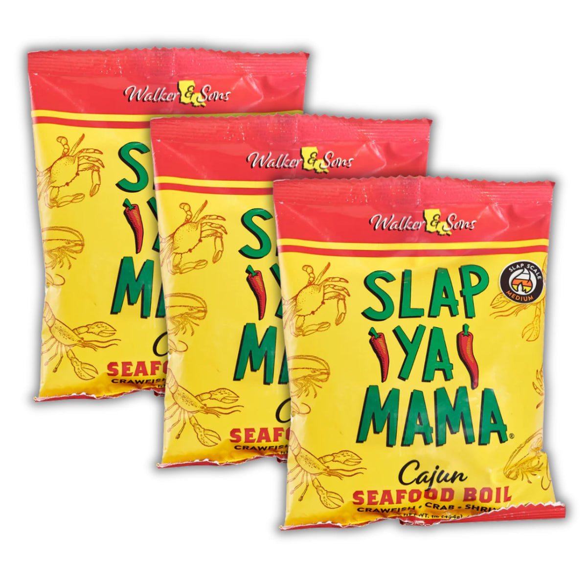 Slap Ya Mama Cajun seafood boil seasoning bottle ready for boils, three-pack.
