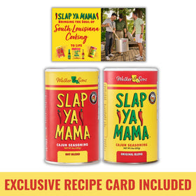 SLAP YA MAMA Hot Cajun label close-up showing fiery branding