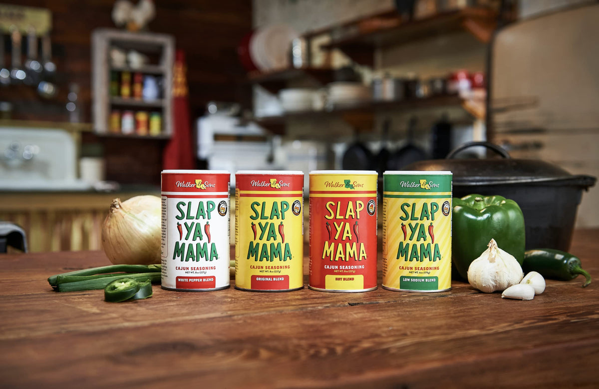 SLAP YA MAMA kitchen scene with Cajun flavor boosters ready