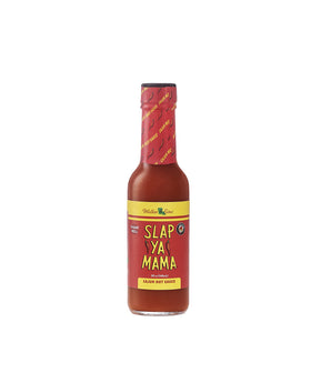 Slap Ya Mama Cajun Hot label close-up highlighting classic Louisiana peppers.