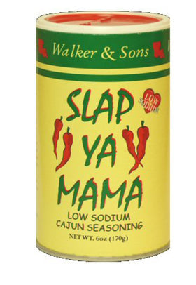 Slap Ya Mama Low Sodium Cajun Seasoning jar front view for versatile cooking.