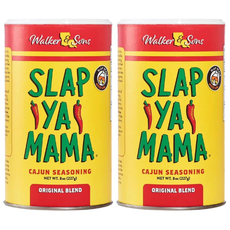 SLAP YA MAMA Original Blend Cajun Seasoning front label showcases authentic Louisiana flavor.