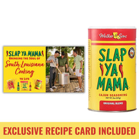 Countertop display shows versatile uses like eggs and popcorn with SLAP YA MAMA.