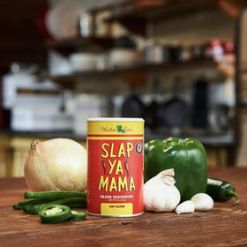 SLAP YA MAMA Variety Pack display highlights all three authentic Cajun flavors.